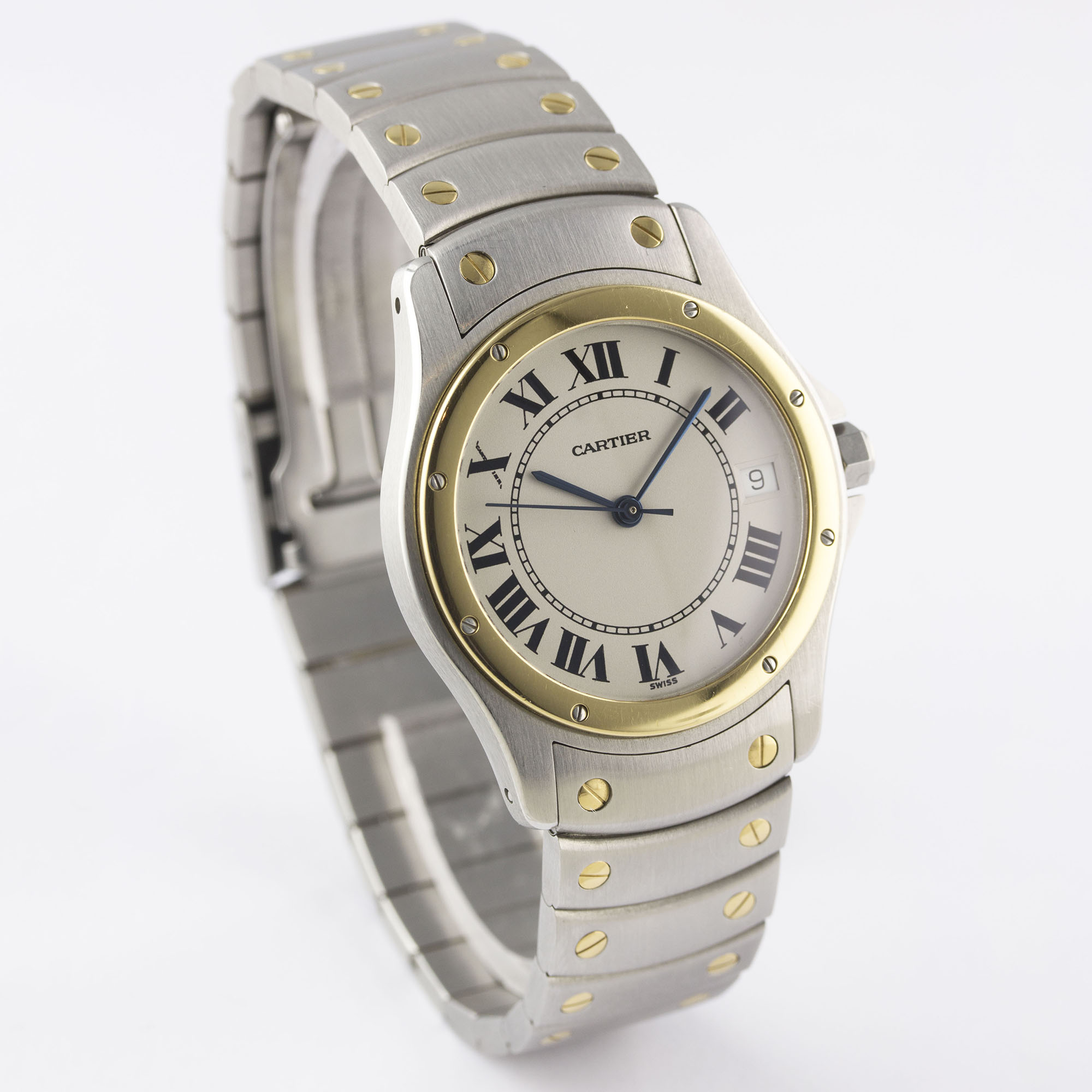 A GENTLEMAN'S STEEL & GOLD CARTIER SANTOS RONDE AUTOMATIC BRACELET WATCH DATED 1997, REF. 1910 - Image 4 of 8