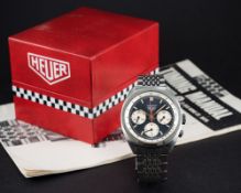 A RARE GENTLEMAN'S STAINLESS STEEL HEUER CARRERA CHRONOGRAPH BRACELET WATCH CIRCA 1971, REF. 73653