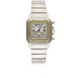 A GENTLEMAN'S STEEL & GOLD CARTIER SANTOS CHRONOGRAPH BRACELET WATCH CIRCA 2000s, REF. 2425