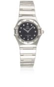 A LADIES STAINLESS STEEL & DIAMOND OMEGA CONSTELLATION "MY CHOICE" BRACELET WATCH  CIRCA 1999