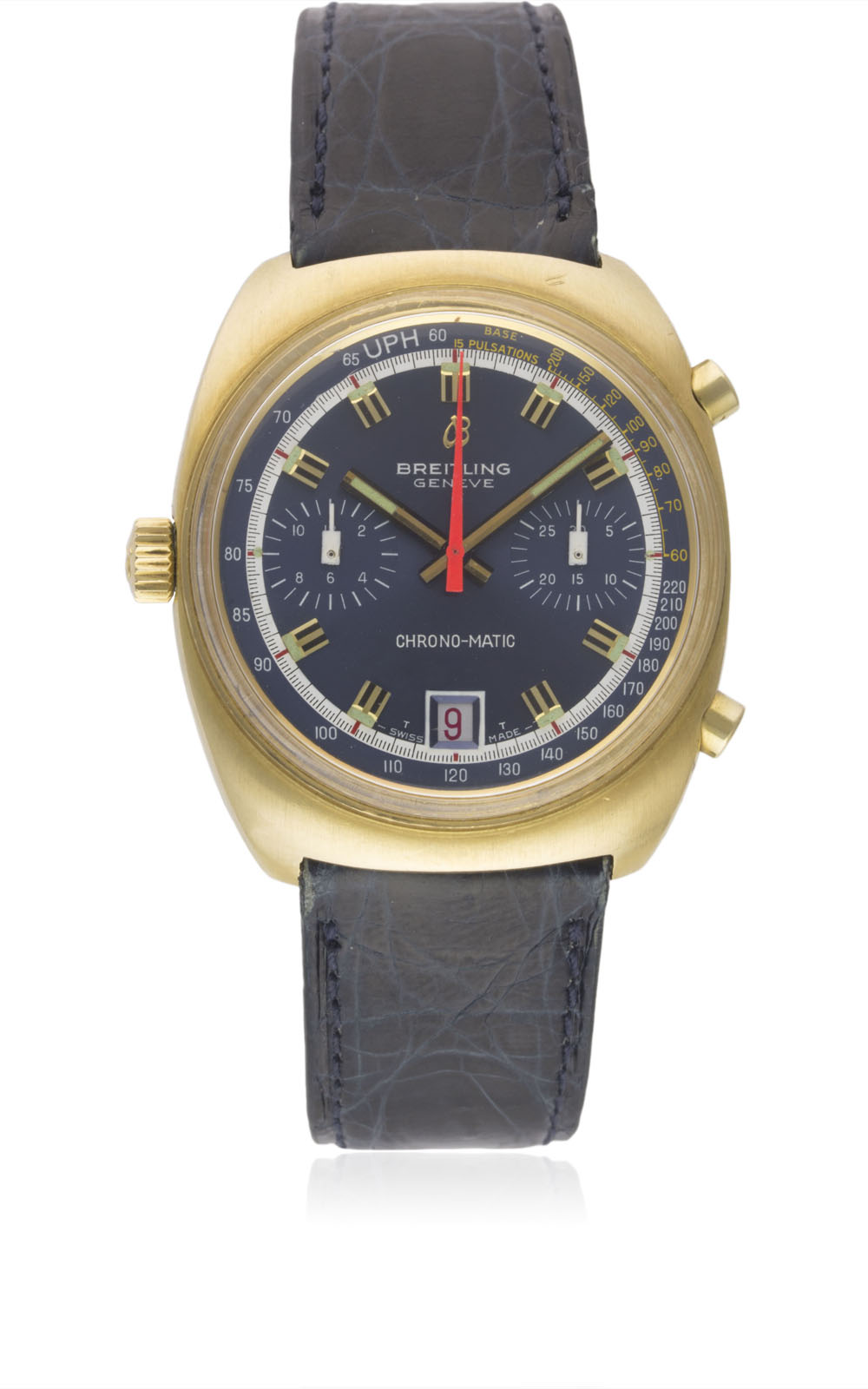 A RARE GENTLEMAN'S 18K SOLID GOLD BREITLING CHRONO MATIC CHRONOGRAPH WRIST WATCH CIRCA 1972, REF.