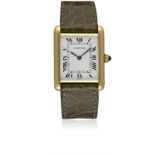 A GENTLEMAN'S 18K SOLID GOLD CARTIER PARIS TANK WRIST WATCH CIRCA 1990 Movement: Manual wind, signed