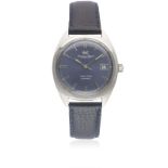 A GENTLEMAN'S STAINLESS STEEL IWC YACHT CLUB AUTOMATIC WRIST WATCH CIRCA 1970, WITH BLUE DIAL