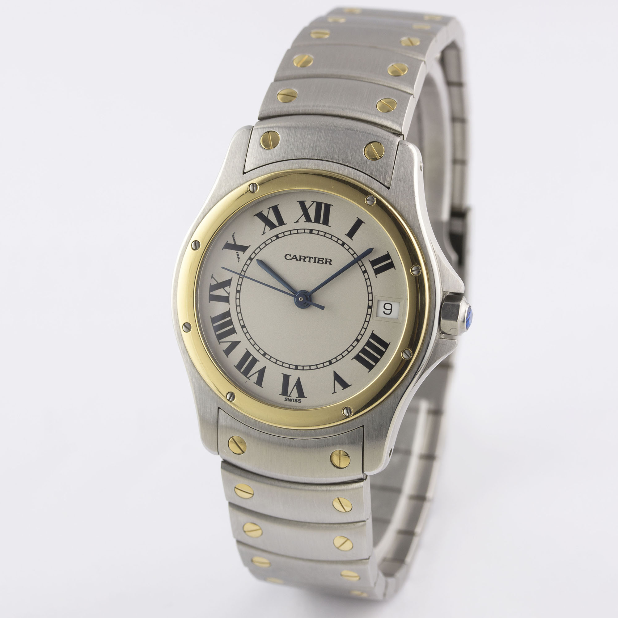 A GENTLEMAN'S STEEL & GOLD CARTIER SANTOS RONDE AUTOMATIC BRACELET WATCH DATED 1997, REF. 1910 - Image 3 of 8