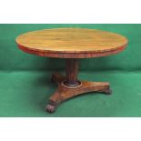 19th century circular rosewood breakfast table having tip top supported on tapering hexagonal
