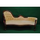 Late 20th century mahogany show wood frame chaise longue having hump and button back and over