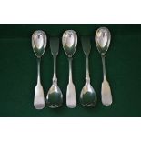 Set of five Scottish Fiddle pattern egg spoons,