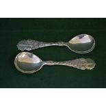 Decorative pair of Norwegian marked silver jam and marmalade spoons