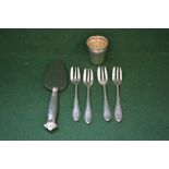 Continental silver items to comprise: Danish silver handled pastry slice,