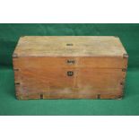 Camphor wood trunk having brass capped corners and bindings with military style handle to front and