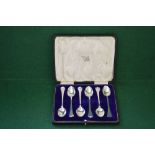 Cased set of six Trefid & Rat Tail pattern silver coffee spoons,