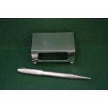 Silver matchbox holder, marked for Birmingham 1942 and a propelling pencil,