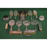 Quantity of silver backed dressing table effects to comprise: four hand mirrors,