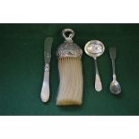 Victorian silver items to comprise: decorative silver handled crumb brush,