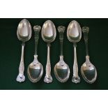 Heavy gauge set of six silver Kings pattern dessert spoons,