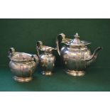 Silver three piece teaset to comprise: teapot,