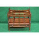 Late 20th century mahogany three section Canterbury having turned and block corner uprights