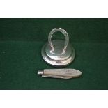 Novelty silver horseshoe menu holder,