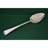 Georgian Old English pattern silver berry spoon with gilded bowl,