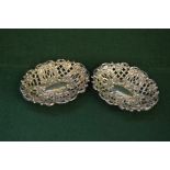 Pair of silver pierced oval bon bon dishes,