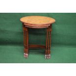 Nest of three walnut occasional tables having oval tops with moulded borders,