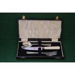 Cased three piece Christening set with silver spoon and fork,