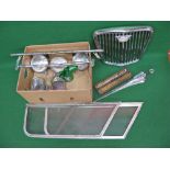 Five chromed Lucas lamps, Wolseley grill, Sprite side screens, boxed lorry pressure gauge,