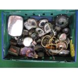 Box of vehicles gauges, goggles, caps,