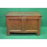 19th century oak coffer having two plank top with cleated ends opening to reveal storage space,