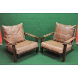 Pair of contemporary design Wenge chairs with leather cushions