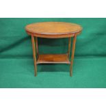 Oval satinwood occasional table having quarter veneer and cross banded top supported on string