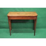 Georgian mahogany D shaped fold over tea table the top folding over to reveal polished surface,