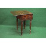 Mahogany William IV work table the top having moulded border and two drop flaps over two short