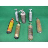 Seven fire extinguishers (two with mounting brackets) Desmo, Pyrene,