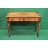 Victorian mahogany writing table having 3/4 raised gallery over single drawer opening to reveal