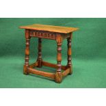 Oak joint stool having rectangular top with moulded edge,