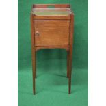 Georgian mahogany tray top pot cupboard having raised gallery with pierced handles over single