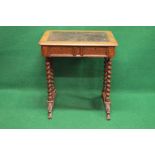 19th century oak ladies writing table the top having brown leather insert over two small drawers,