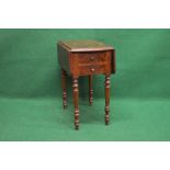 Victorian Continental drop flap work table having bowed ends over two drawers and drop flap,