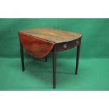 Mahogany cross banded Pembroke table having bow ends and D shaped leaves over single drawer with