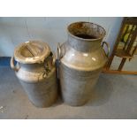 Two vintage aluminium milk churns
