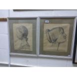 1932 Pair of academical pencil female portrait studies inscribed