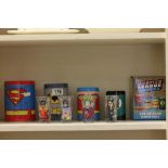 Group of Super heroes Half Moon Bay Items including Four Batman Shot Glasses and Boxed Four