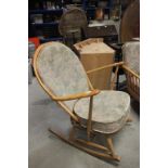 Ercol Light Elm and Beech Elbow Hoop Back Rocking Chair