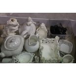 Selection of vintage ceramics and glass to include; cherubs, teapot, Worcester figurine