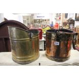 Copper and Brass Bound Bucket together with a Brass Coal Scuttle