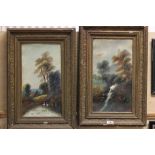 Pair of oils painted on canvas of river scenes; each in heavily ornate composite frames