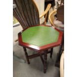 Mahogany Effect Octagonal Low Table with Green Leather Top