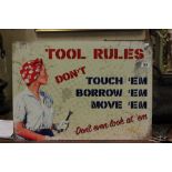 Reproduction Tin Plate Sign ' Tool Rules '