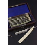 Cased 7 day cut throat razor set